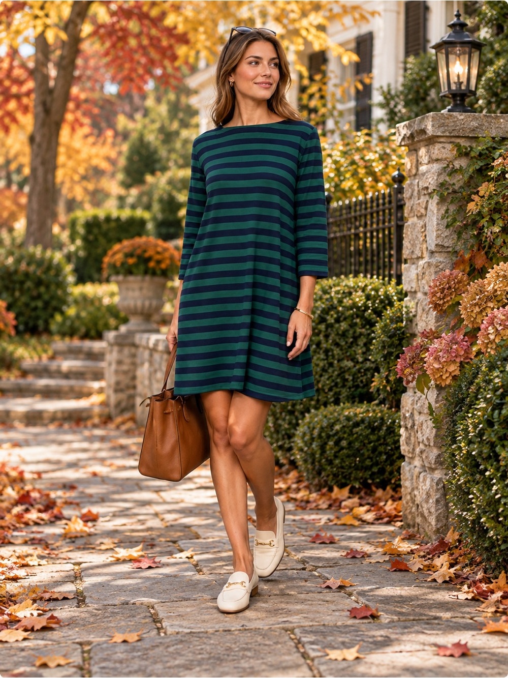 Duffield Lane navy blue and hunter green Stripe A Line Davis Dress Size XL